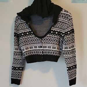 Black and White Fair Isle Cardigan with V-Neck